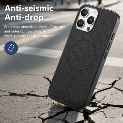 For iPhone 16 Pro Max Magnetic Case Cloth Texture PC + TPU + PU Leather Anti-Scratch Phone Cover