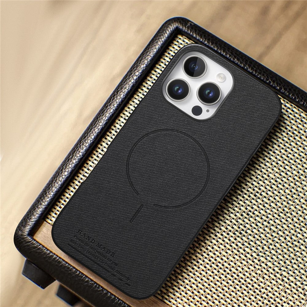 For iPhone 16 Pro Max Magnetic Case Cloth Texture PC + TPU + PU Leather Anti-Scratch Phone Cover