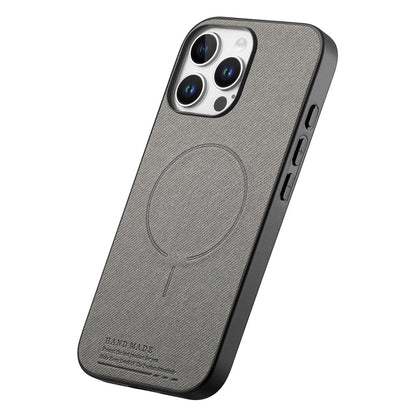For iPhone 16 Pro Max Magnetic Case Cloth Texture PC + TPU + PU Leather Anti-Scratch Phone Cover