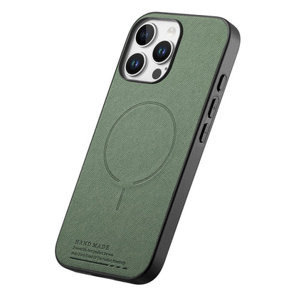 For iPhone 16 Pro Max Magnetic Case Cloth Texture PC + TPU + PU Leather Anti-Scratch Phone Cover