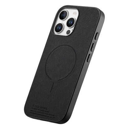 For iPhone 16 Pro Magnetic Case Cloth Texture PC + TPU + PU Leather Anti-Scratch Phone Cover