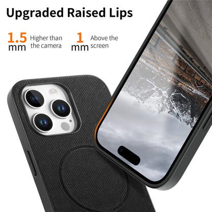 For iPhone 16 Pro Magnetic Case Cloth Texture PC + TPU + PU Leather Anti-Scratch Phone Cover