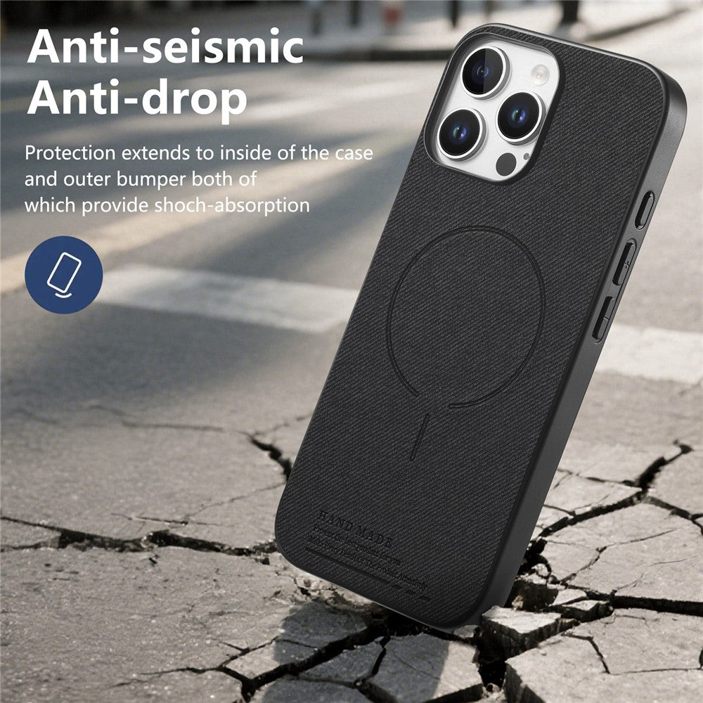 For iPhone 16 Pro Magnetic Case Cloth Texture PC + TPU + PU Leather Anti-Scratch Phone Cover