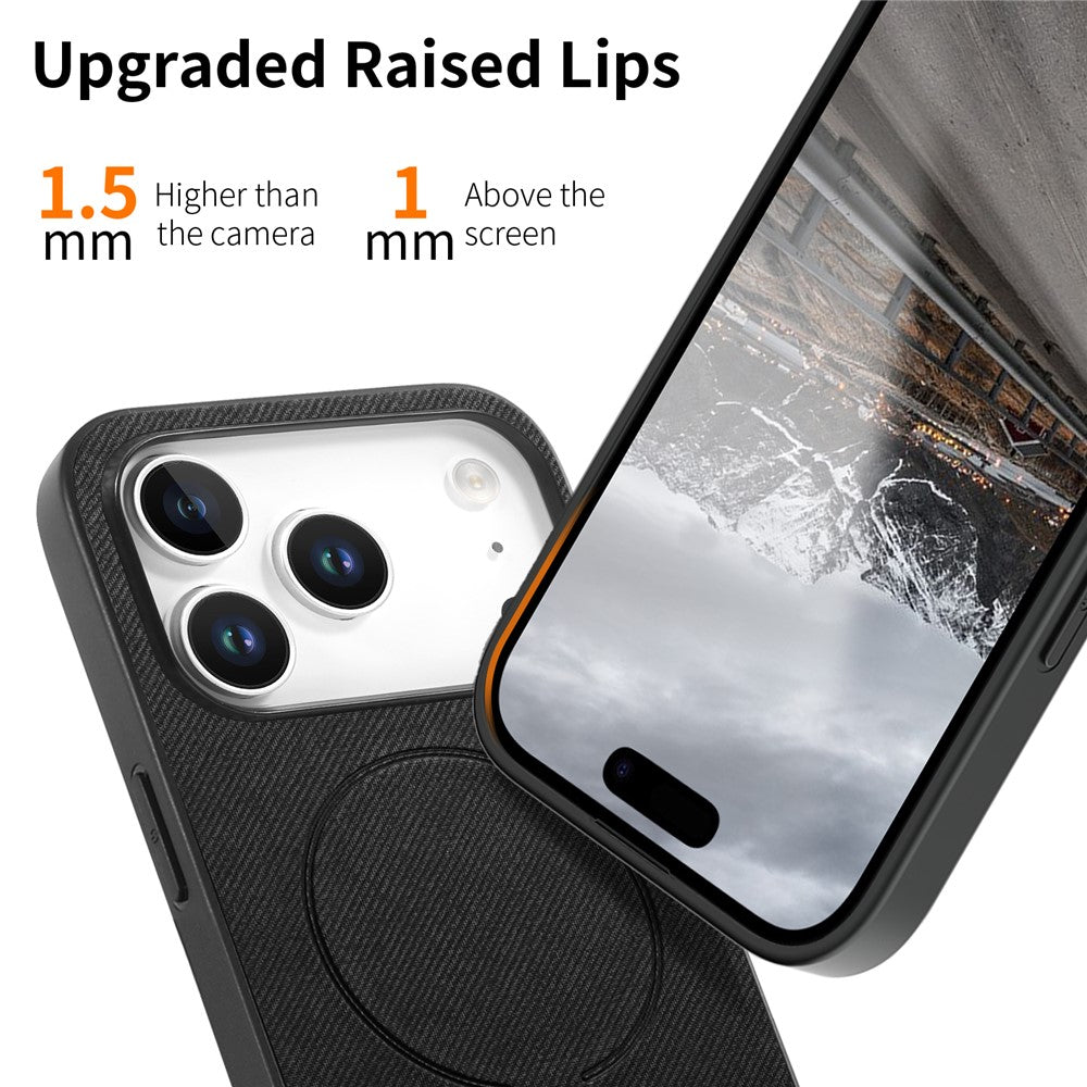 For iPhone 17 Pro Max Magnetic Case Cloth Texture PC + TPU + PU Leather Anti-Scratch Phone Cover