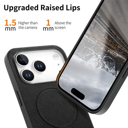 For iPhone 17 Pro Max Magnetic Case Cloth Texture PC + TPU + PU Leather Anti-Scratch Phone Cover
