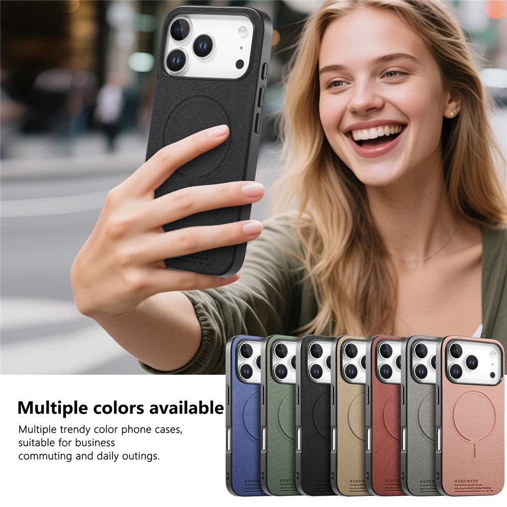 For iPhone 17 Pro Max Magnetic Case Cloth Texture PC + TPU + PU Leather Anti-Scratch Phone Cover
