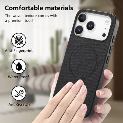 For iPhone 17 Pro Max Magnetic Case Cloth Texture PC + TPU + PU Leather Anti-Scratch Phone Cover