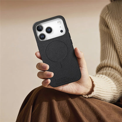 For iPhone 17 Pro Max Magnetic Case Cloth Texture PC + TPU + PU Leather Anti-Scratch Phone Cover
