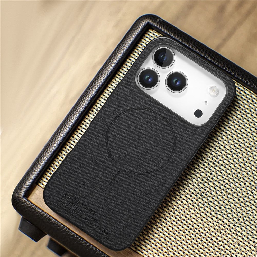 For iPhone 17 Pro Max Magnetic Case Cloth Texture PC + TPU + PU Leather Anti-Scratch Phone Cover