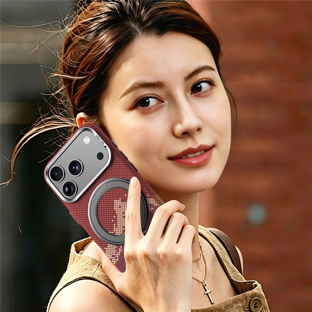 SULADA for iPhone 17 Pro Max Magnetic Case 360° Rotating Ring Kickstand Golden Mountain Pattern PC Slim Phone Cover