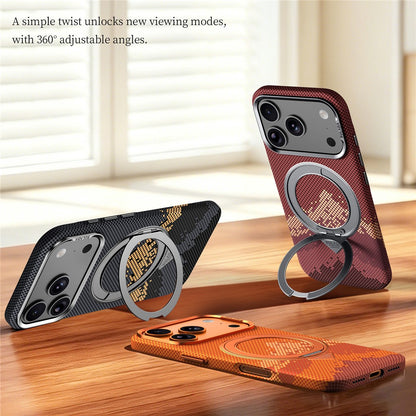 SULADA for iPhone 17 Pro Max Magnetic Case 360° Rotating Ring Kickstand Golden Mountain Pattern PC Slim Phone Cover