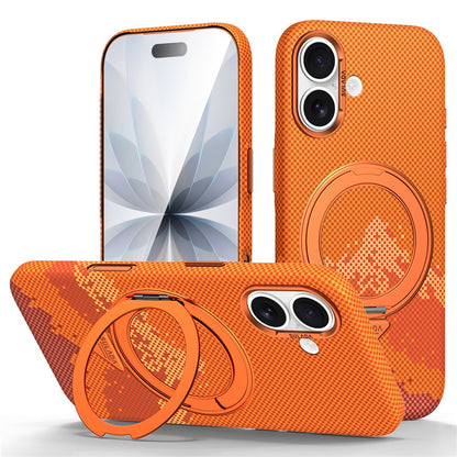 SULADA for iPhone 17 Magnetic Case 360° Rotating Ring Kickstand Golden Mountain Pattern PC Slim Phone Cover