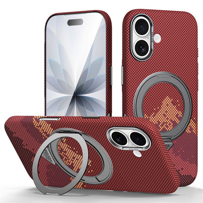 SULADA for iPhone 17 Magnetic Case 360° Rotating Ring Kickstand Golden Mountain Pattern PC Slim Phone Cover