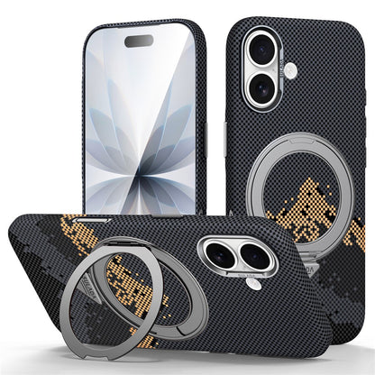 SULADA for iPhone 17 Magnetic Case 360° Rotating Ring Kickstand Golden Mountain Pattern PC Slim Phone Cover