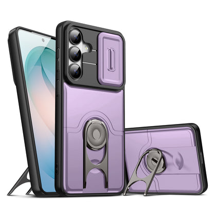 For Samsung Galaxy S26+ Case with Slide Camera Cover Kickstand PC + TPU Protective Phone Shell