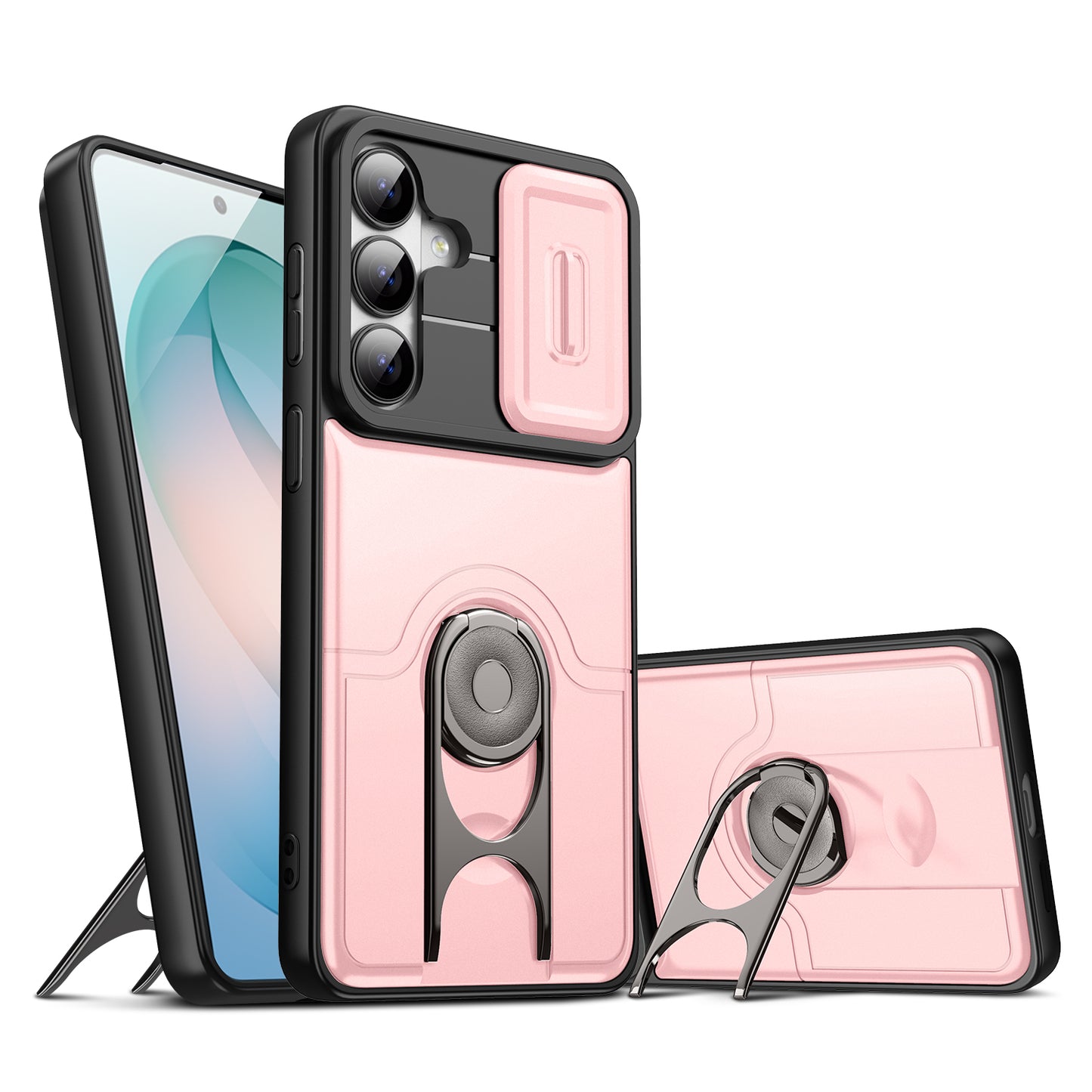 For Samsung Galaxy S26+ Case with Slide Camera Cover Kickstand PC + TPU Protective Phone Shell