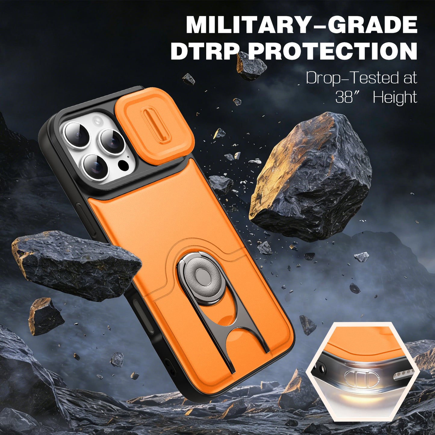 For iPhone 16 Pro Max Case with Slide Camera Cover Kickstand PC + TPU Protective Phone Shell