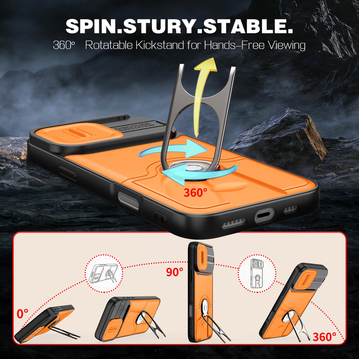For iPhone 16 Pro Max Case with Slide Camera Cover Kickstand PC + TPU Protective Phone Shell