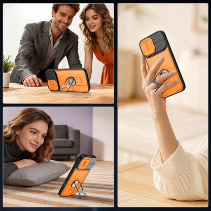 For iPhone 16 Pro Max Case with Slide Camera Cover Kickstand PC + TPU Protective Phone Shell