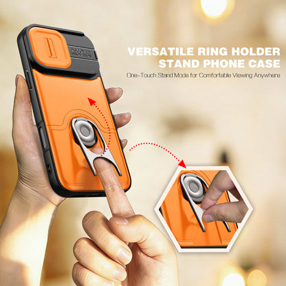 For iPhone 16 Pro Max Case with Slide Camera Cover Kickstand PC + TPU Protective Phone Shell