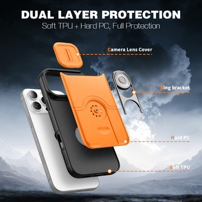 For iPhone 16 Pro Max Case with Slide Camera Cover Kickstand PC + TPU Protective Phone Shell