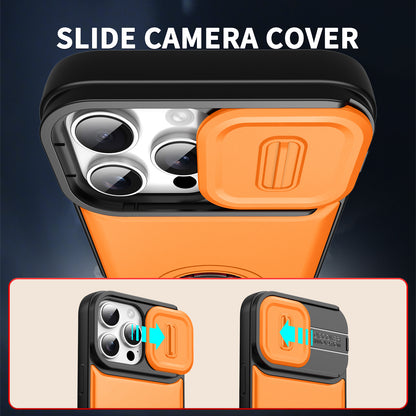 For iPhone 16 Pro Max Case with Slide Camera Cover Kickstand PC + TPU Protective Phone Shell