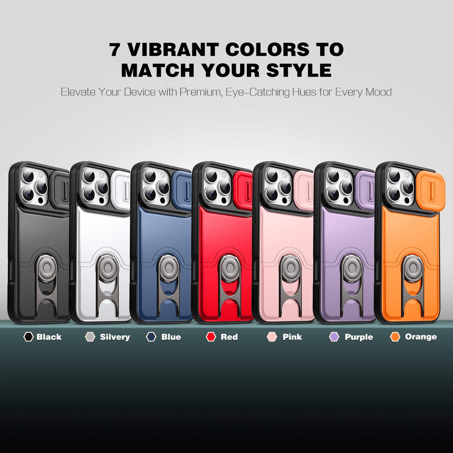 For iPhone 16 Pro Max Case with Slide Camera Cover Kickstand PC + TPU Protective Phone Shell