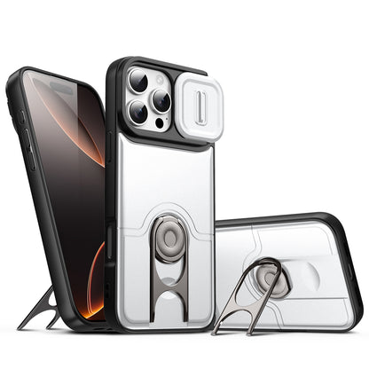 For iPhone 16 Pro Max Case with Slide Camera Cover Kickstand PC + TPU Protective Phone Shell