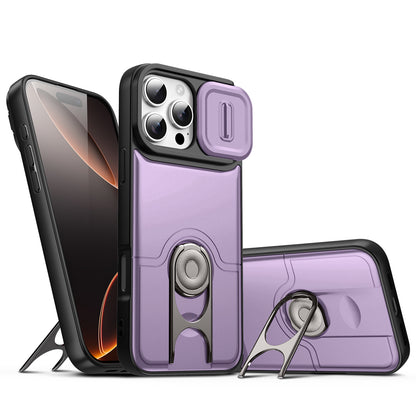 For iPhone 16 Pro Max Case with Slide Camera Cover Kickstand PC + TPU Protective Phone Shell