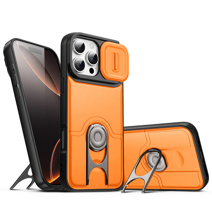For iPhone 16 Pro Max Case with Slide Camera Cover Kickstand PC + TPU Protective Phone Shell