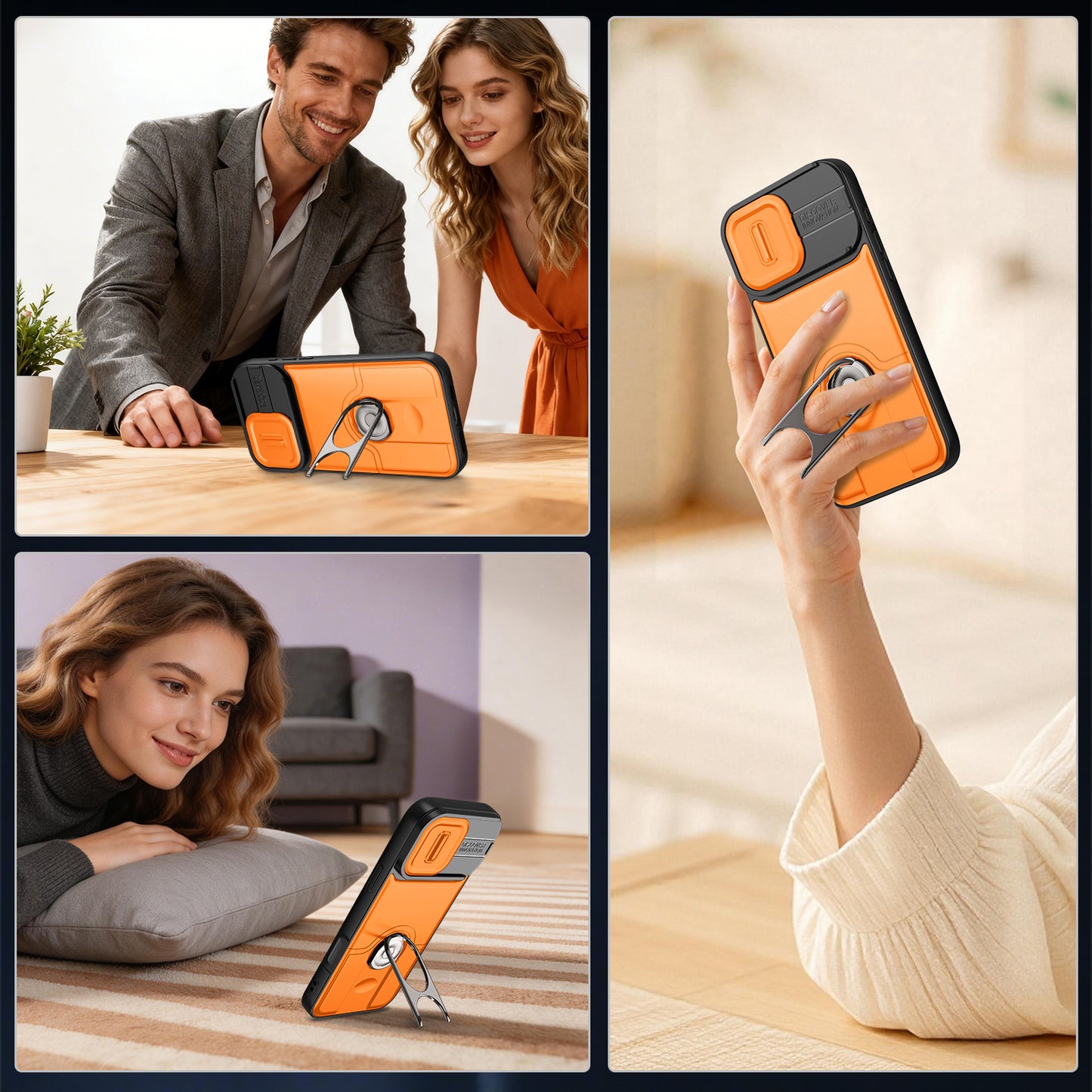 For iPhone 16 Pro Case with Slide Camera Cover Kickstand PC + TPU Protective Phone Shell