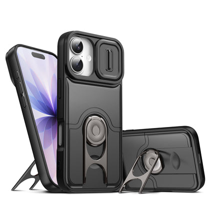 For iPhone 17 Case with Slide Camera Cover Kickstand PC + TPU Protective Phone Shell
