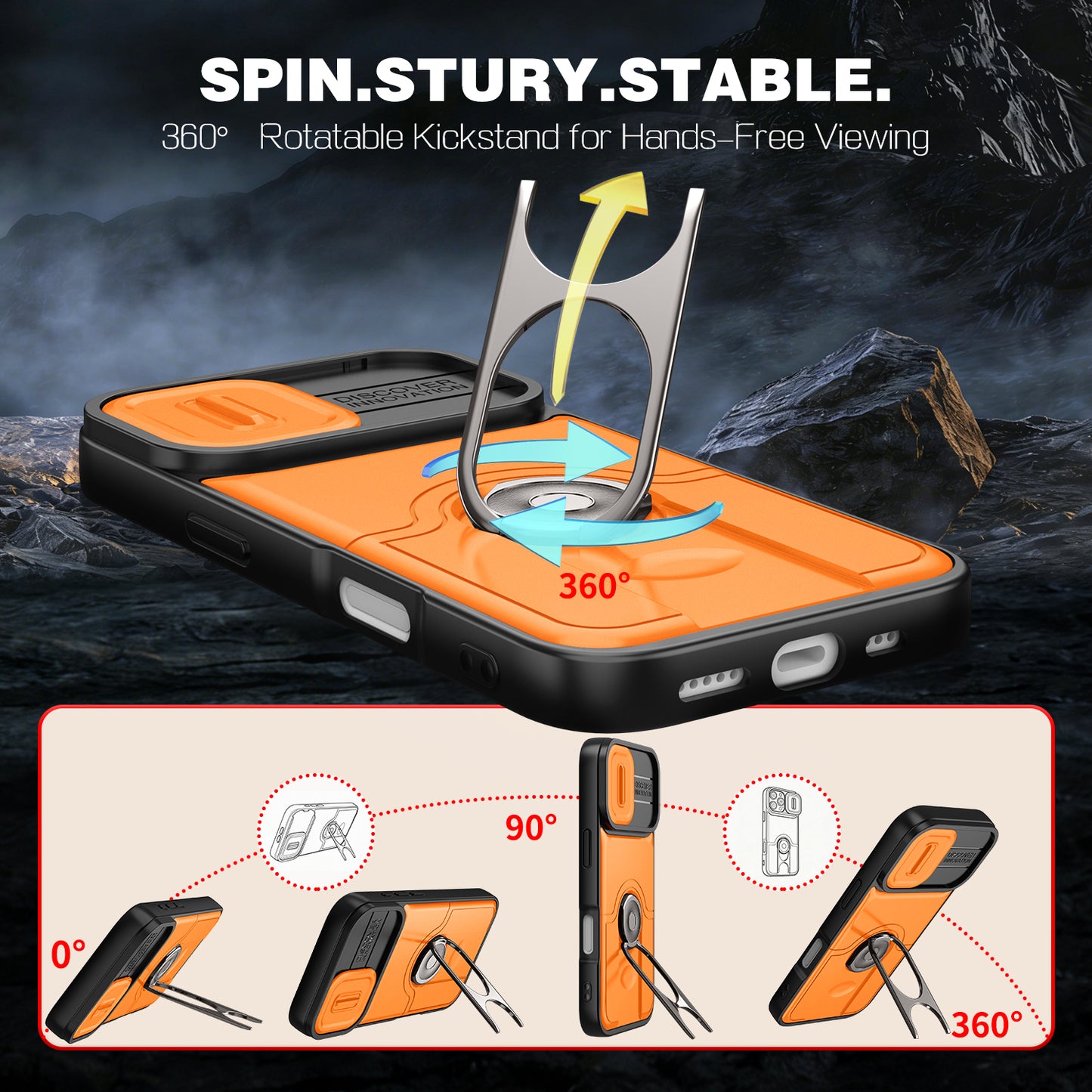 For iPhone 17 Case with Slide Camera Cover Kickstand PC + TPU Protective Phone Shell