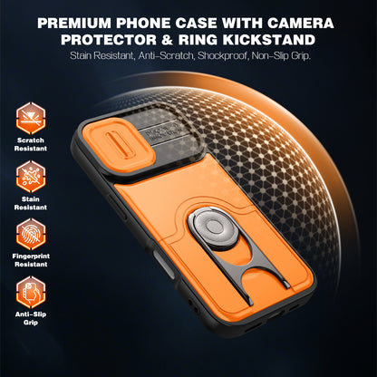 For iPhone 17 Case with Slide Camera Cover Kickstand PC + TPU Protective Phone Shell