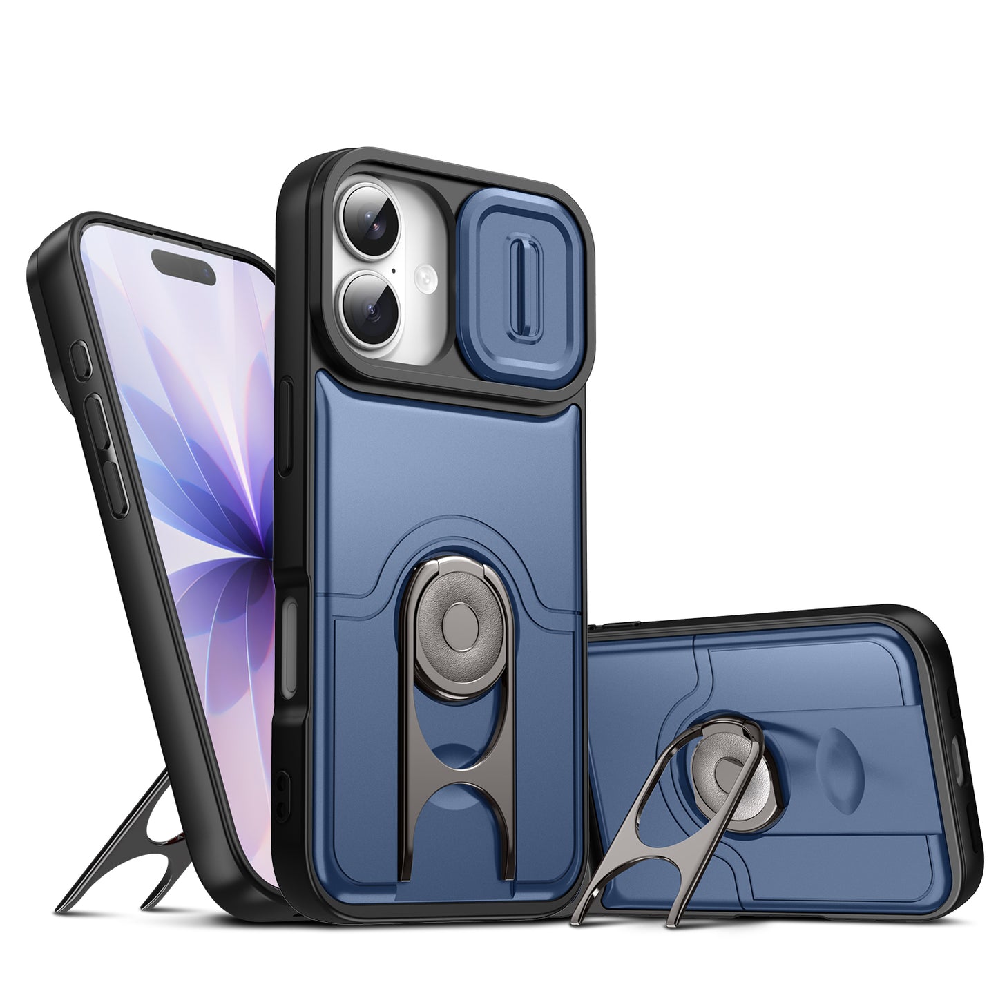 For iPhone 17 Case with Slide Camera Cover Kickstand PC + TPU Protective Phone Shell