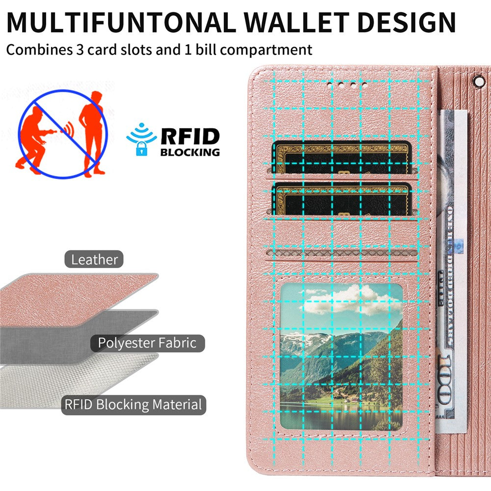 For iPhone 16 Pro Case with Wrist Strap RFID Blocking Wallet Cowhide Texture Leather Phone Cover