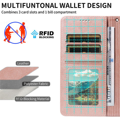 For iPhone 16 Pro Case with Wrist Strap RFID Blocking Wallet Cowhide Texture Leather Phone Cover