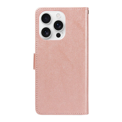 For iPhone 16 Pro Case with Wrist Strap RFID Blocking Wallet Cowhide Texture Leather Phone Cover