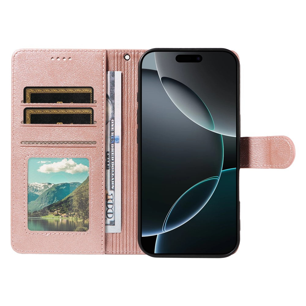For iPhone 16 Pro Case with Wrist Strap RFID Blocking Wallet Cowhide Texture Leather Phone Cover