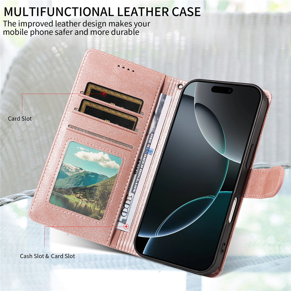 For iPhone 16 Pro Case with Wrist Strap RFID Blocking Wallet Cowhide Texture Leather Phone Cover