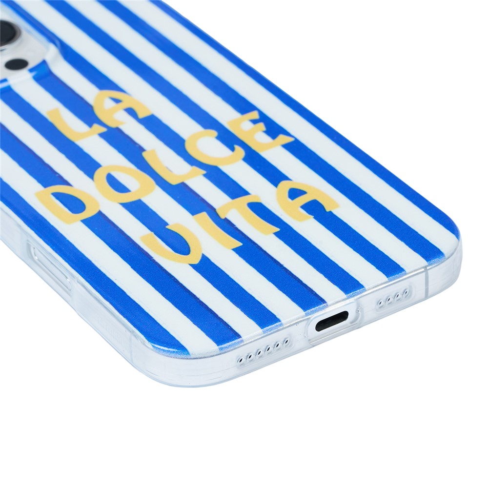 For iPhone 13  /  14 Case Heat Transfer Striped Pattern Soft TPU Anti-Scratch Phone Cover