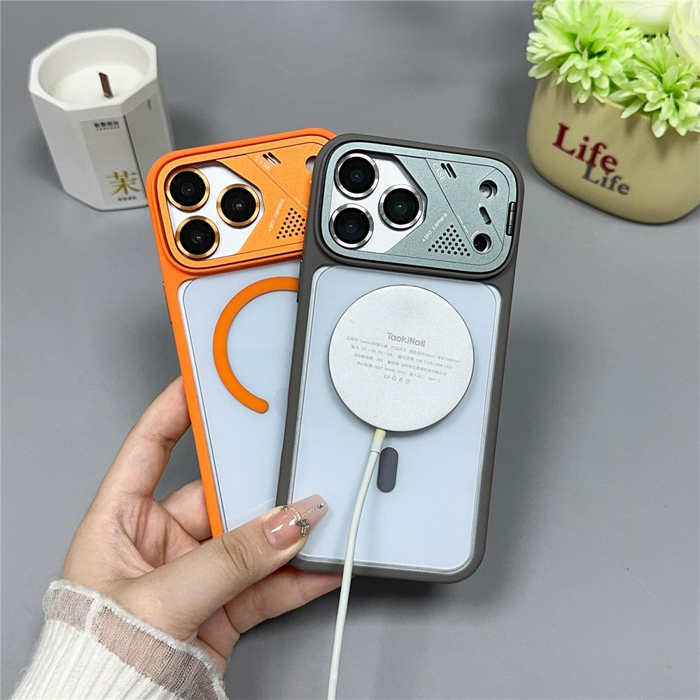 For iPhone 17 Pro Magnetic Case Kickstand PC + TPU Anti-Scratch Clear Phone Back Cover