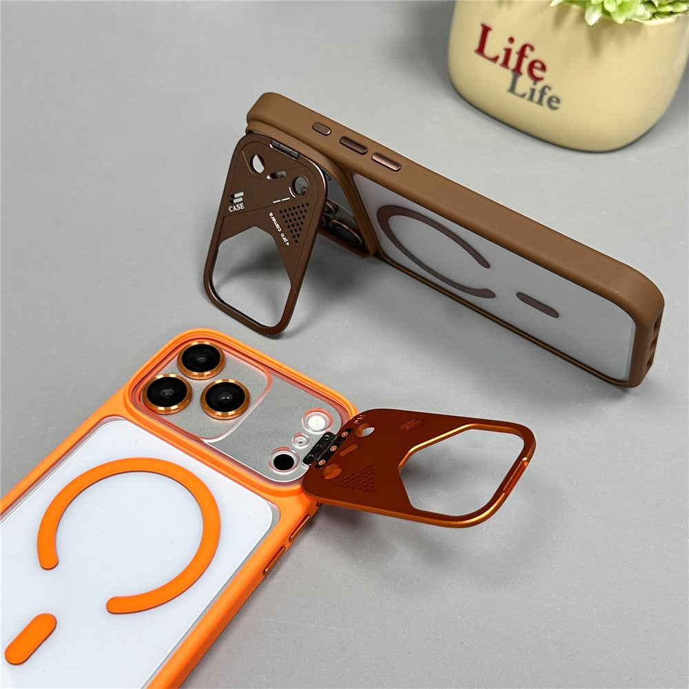 For iPhone 17 Pro Magnetic Case Kickstand PC + TPU Anti-Scratch Clear Phone Back Cover