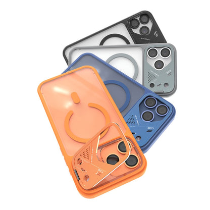 For iPhone 17 Pro Magnetic Case Kickstand PC + TPU Anti-Scratch Clear Phone Back Cover