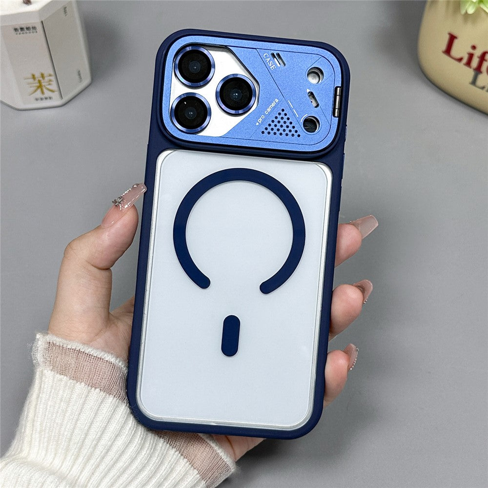 For iPhone 17 Pro Magnetic Case Kickstand PC + TPU Anti-Scratch Clear Phone Back Cover