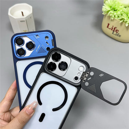 For iPhone 17 Pro Max Magnetic Case Kickstand PC + TPU Anti-Scratch Clear Phone Back Cover