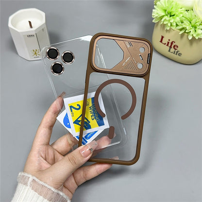 For iPhone 17 Pro Max Magnetic Case Kickstand PC + TPU Anti-Scratch Clear Phone Back Cover