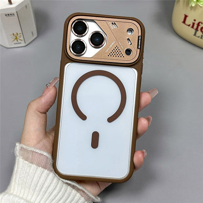 For iPhone 17 Pro Max Magnetic Case Kickstand PC + TPU Anti-Scratch Clear Phone Back Cover