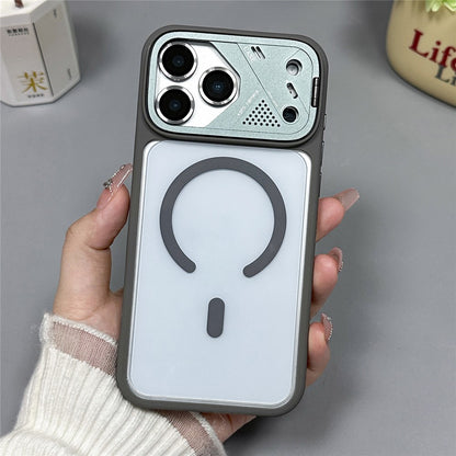 For iPhone 17 Pro Max Magnetic Case Kickstand PC + TPU Anti-Scratch Clear Phone Back Cover