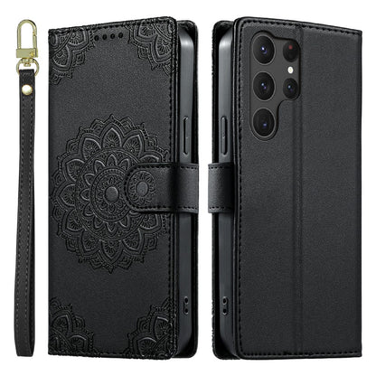 For Samsung Galaxy S25 Ultra Case Embossed Totem Leather Flip Wallet Phone Cover with Wrist Strap